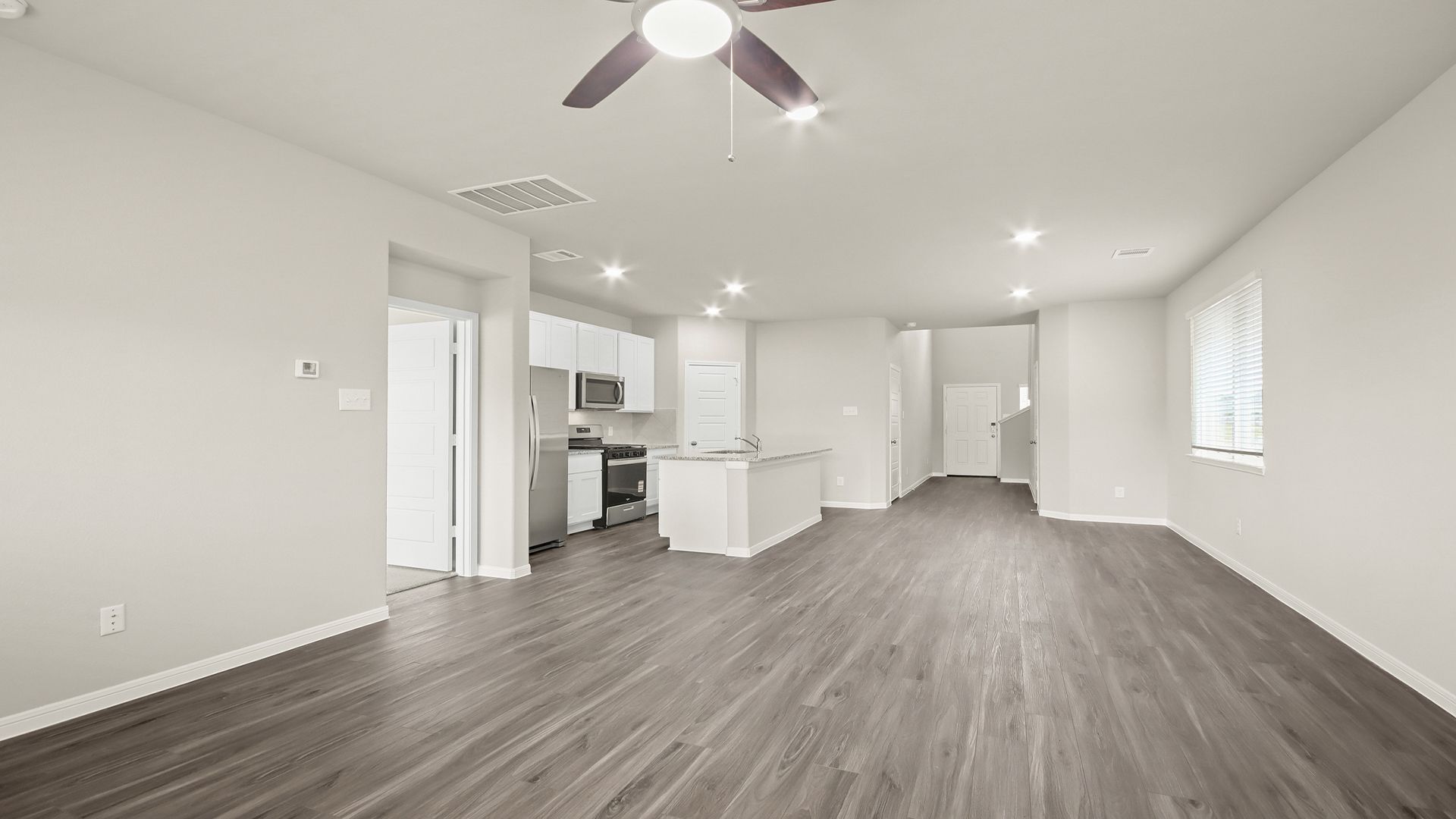 Family Room to Dining Area and Kitchen