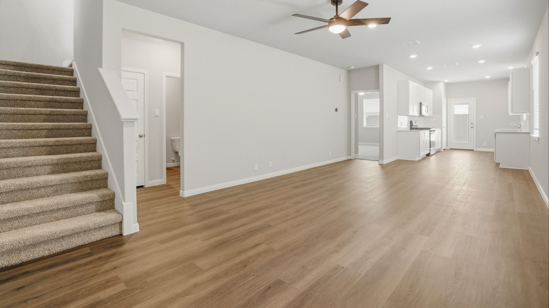 Family Room to Dining Area and Kitchen