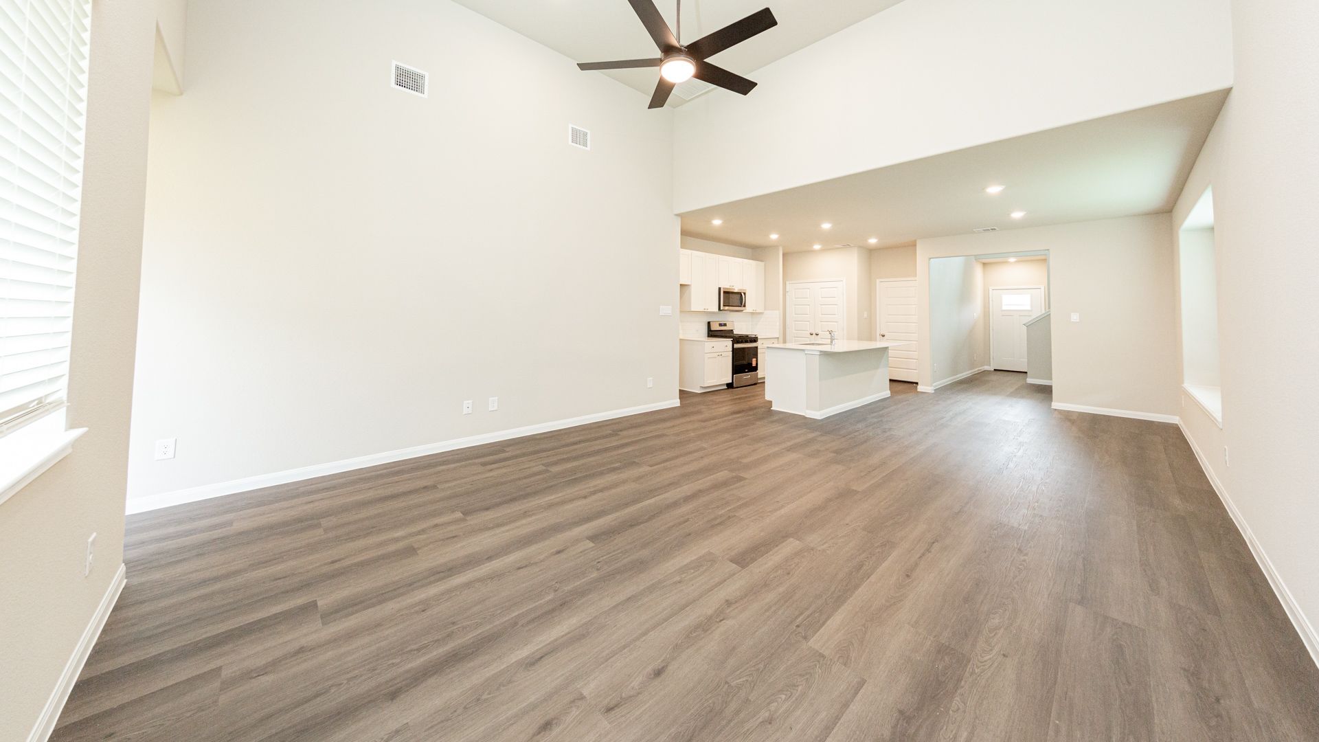 Family Room to Dining Area and Kitchen