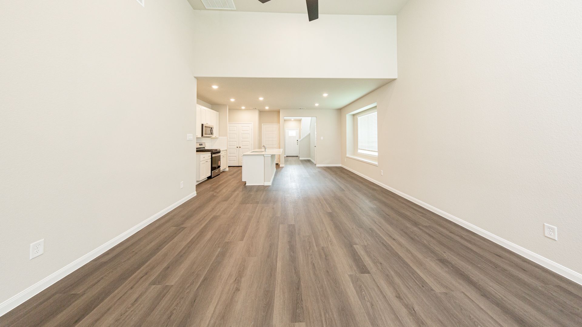 Family Room to Dining Area and Kitchen
