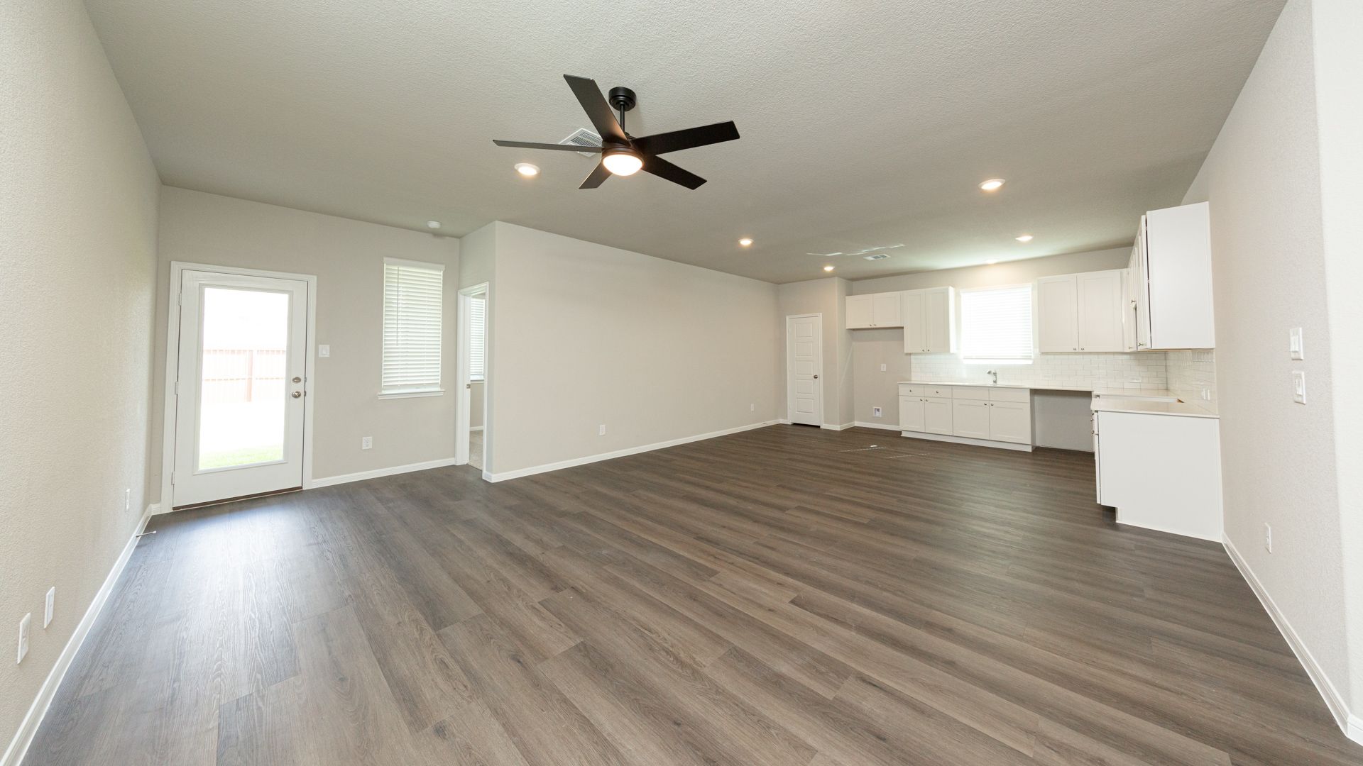 Family Room to Dining Area and Kitchen