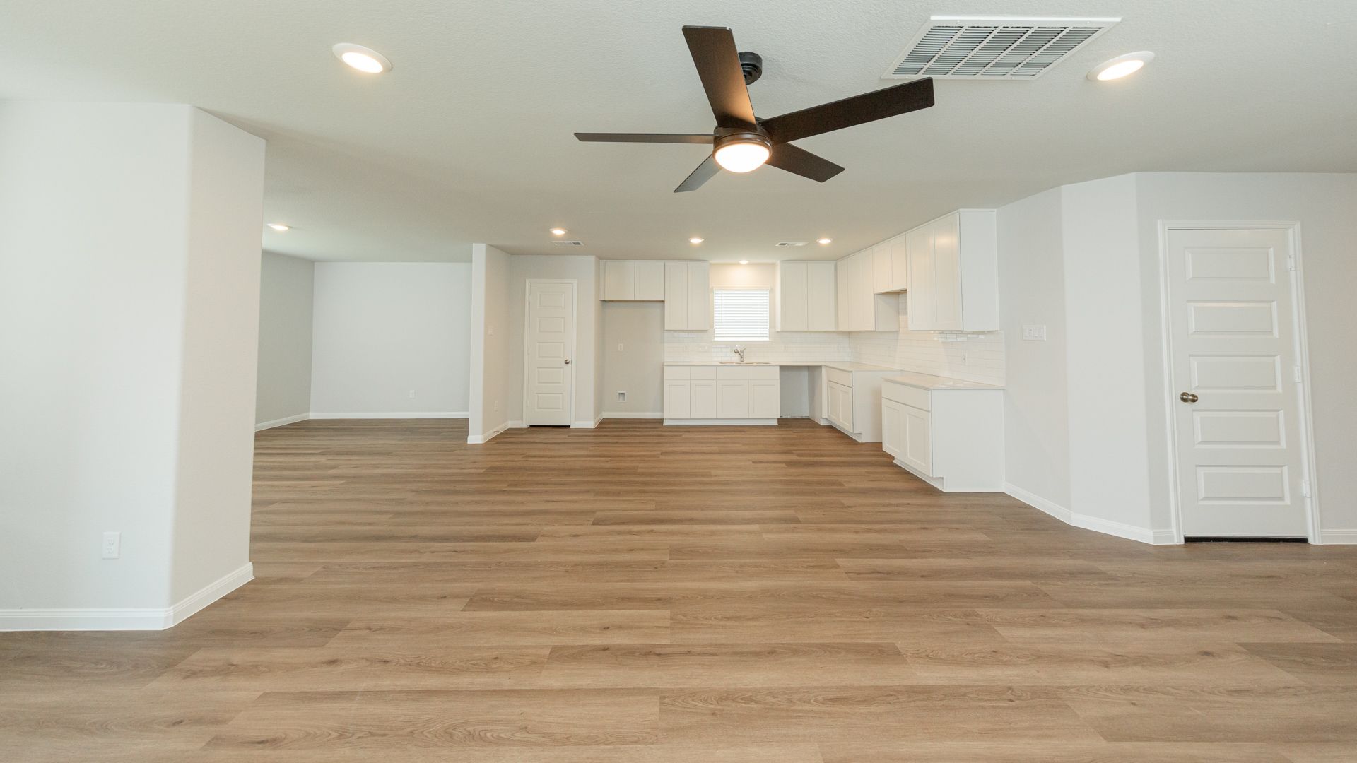 Family Room to Dining Area, Kitchen, and Flex Room