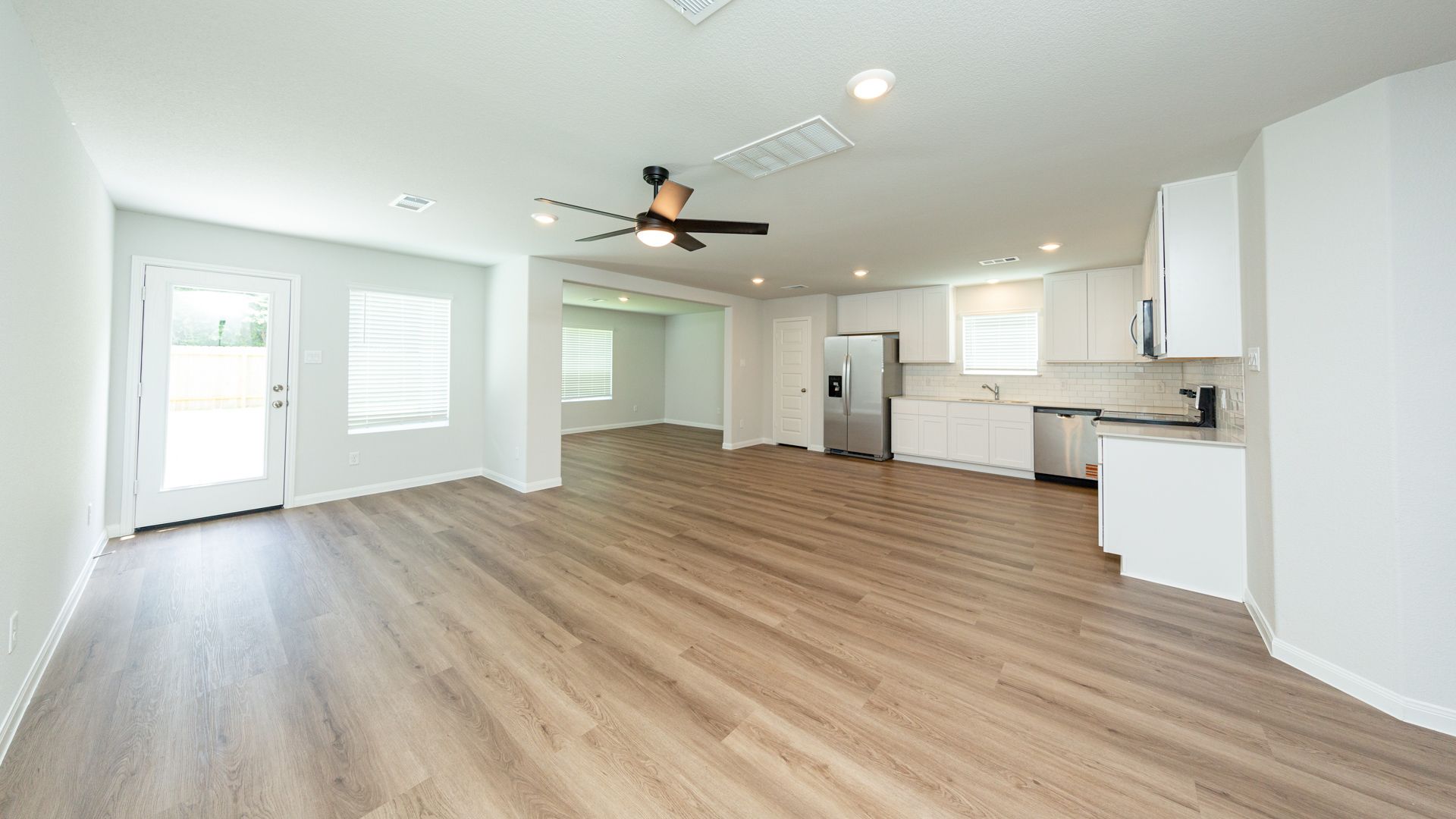 Family Room to Dining Area, Kitchen, and Flex Room