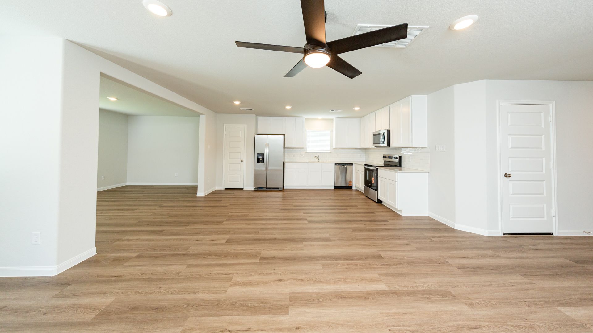 Family Room to Dining Area, Kitchen, and Flex Room