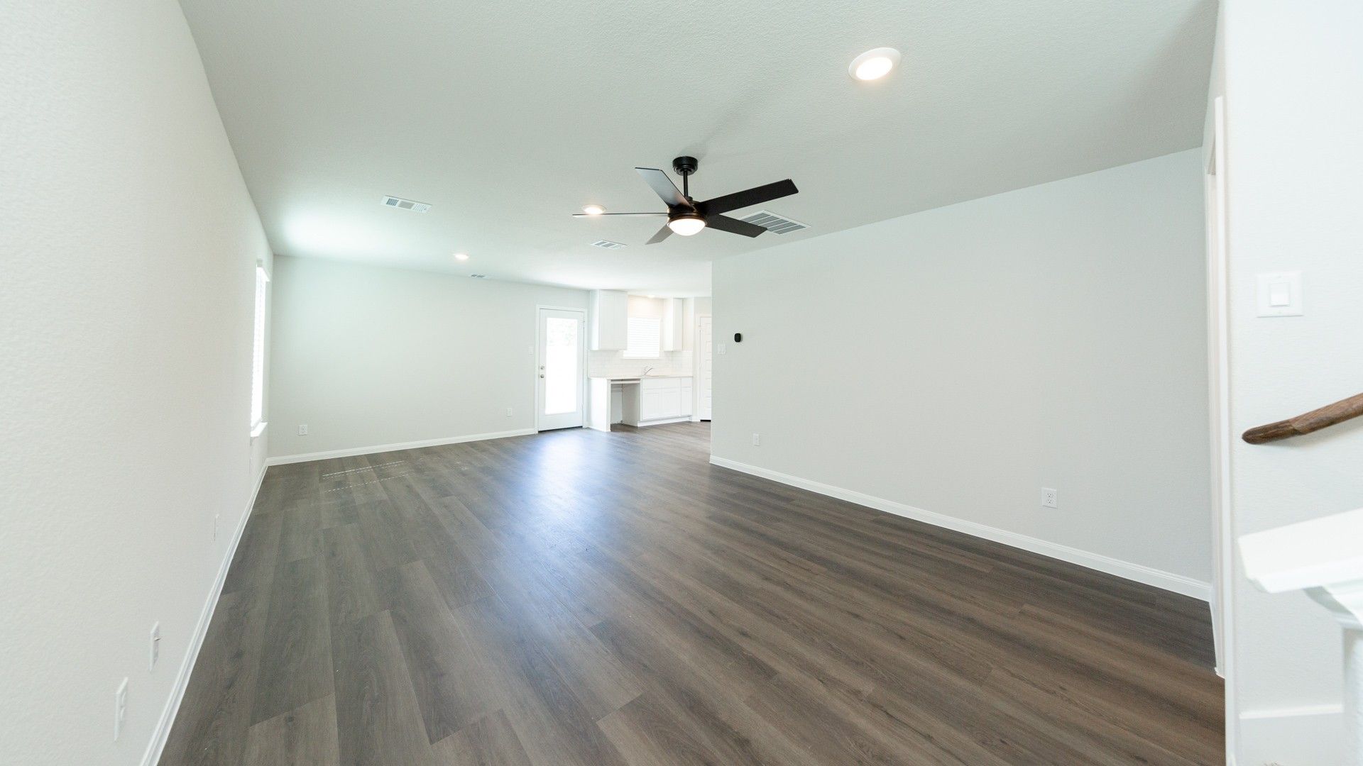 Family Room to Dining Area and Kitchen