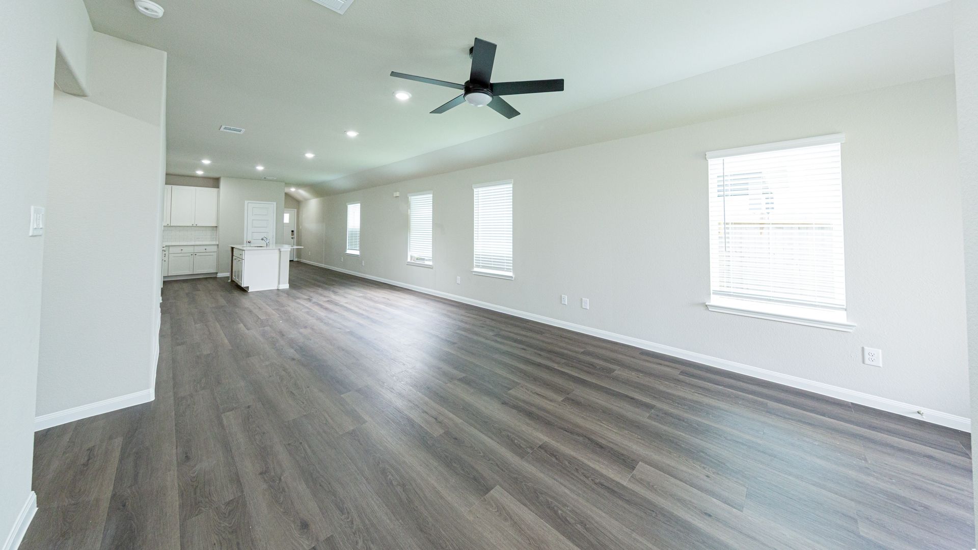 Family Room to Dining Area and Kitchen