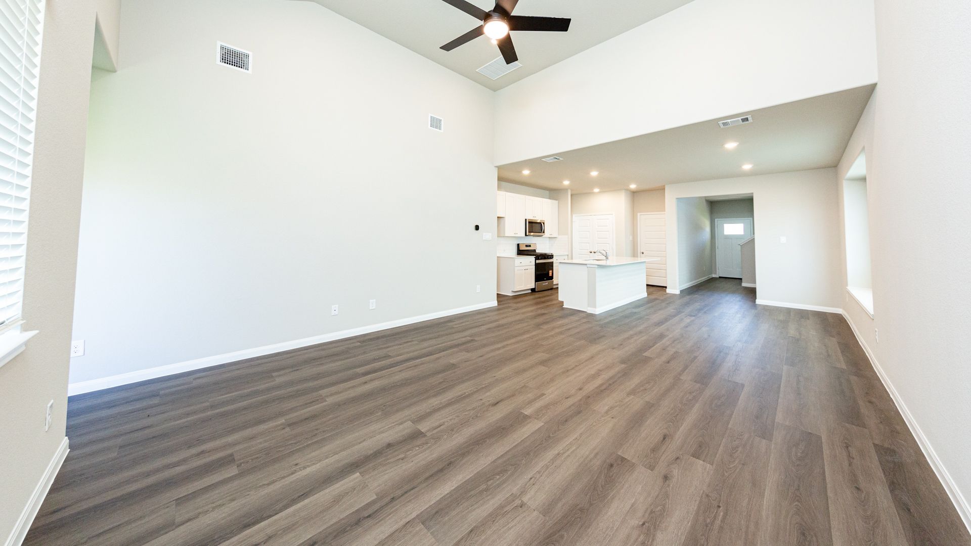 Family Room to Dining Area and Kitchen