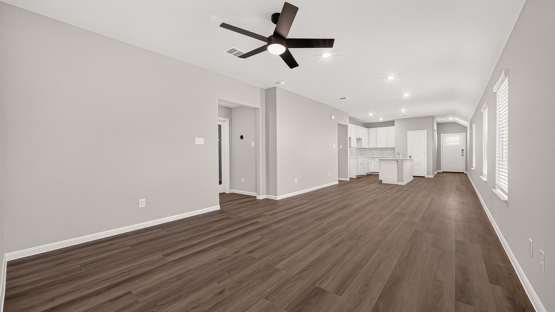 Family Room to Dining Area and Kitchen