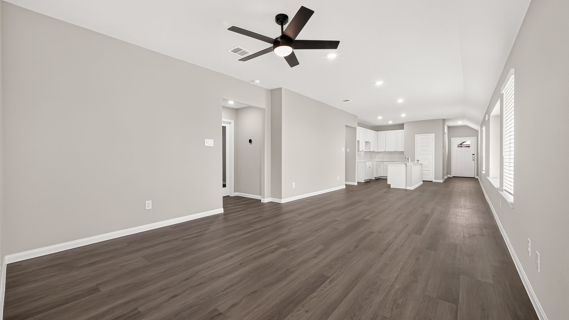 Family Room to Dining Area and Kitchen