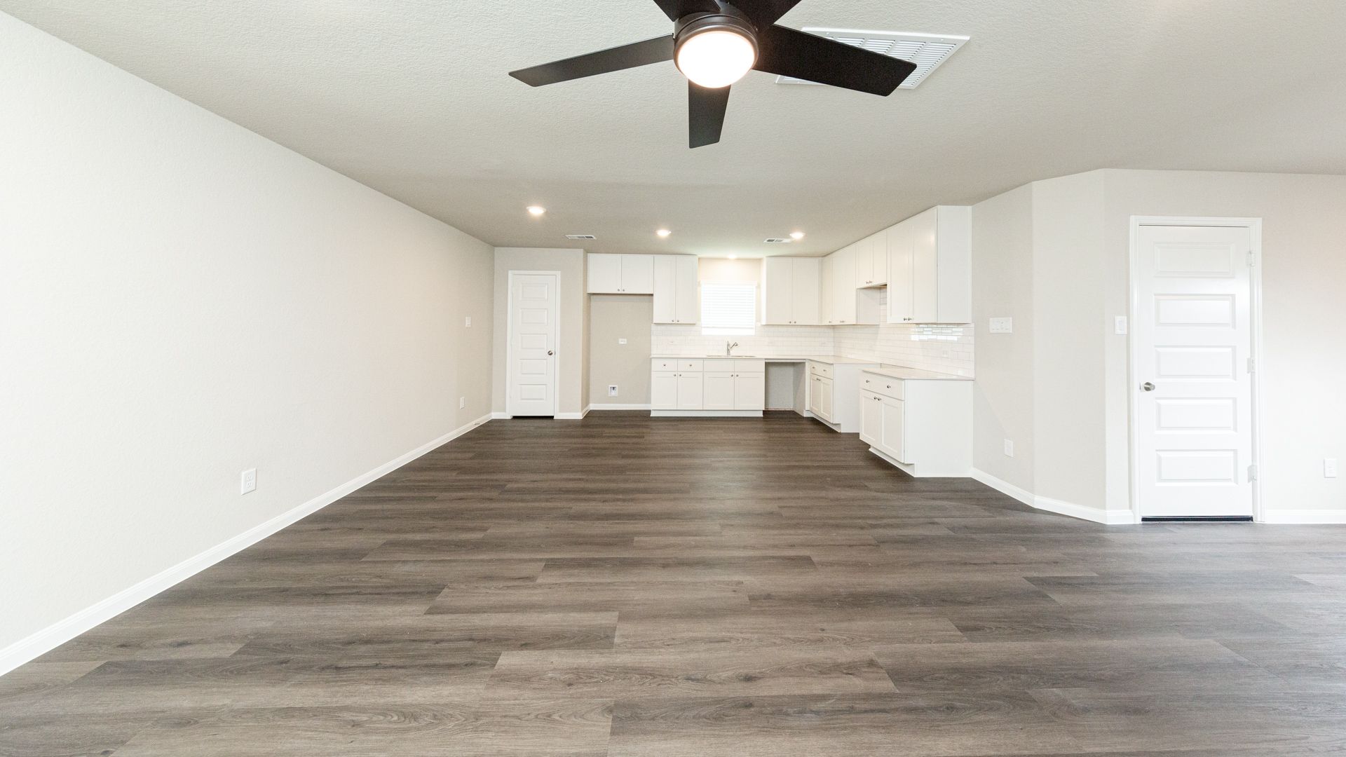 Family Room to Dining Area and Kitchen