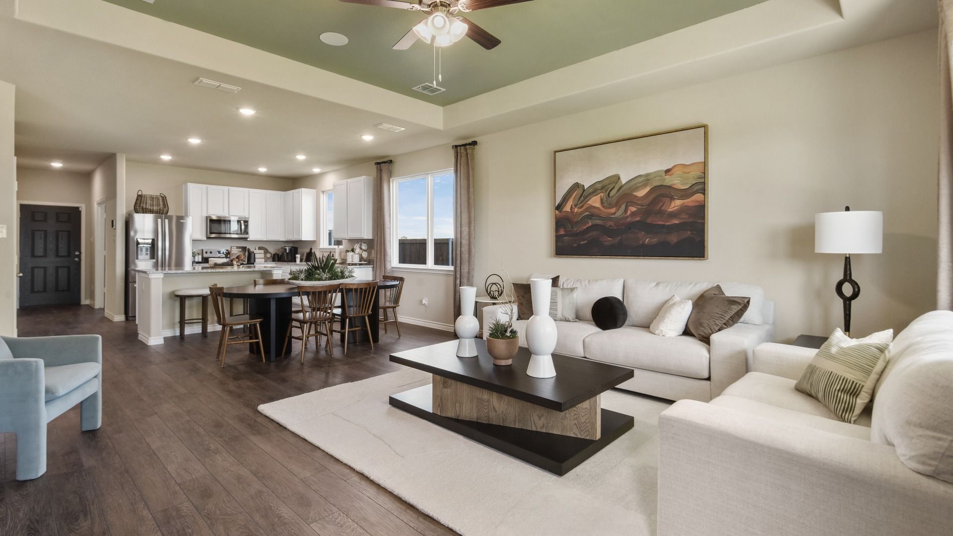 Family room to dining and kitchen