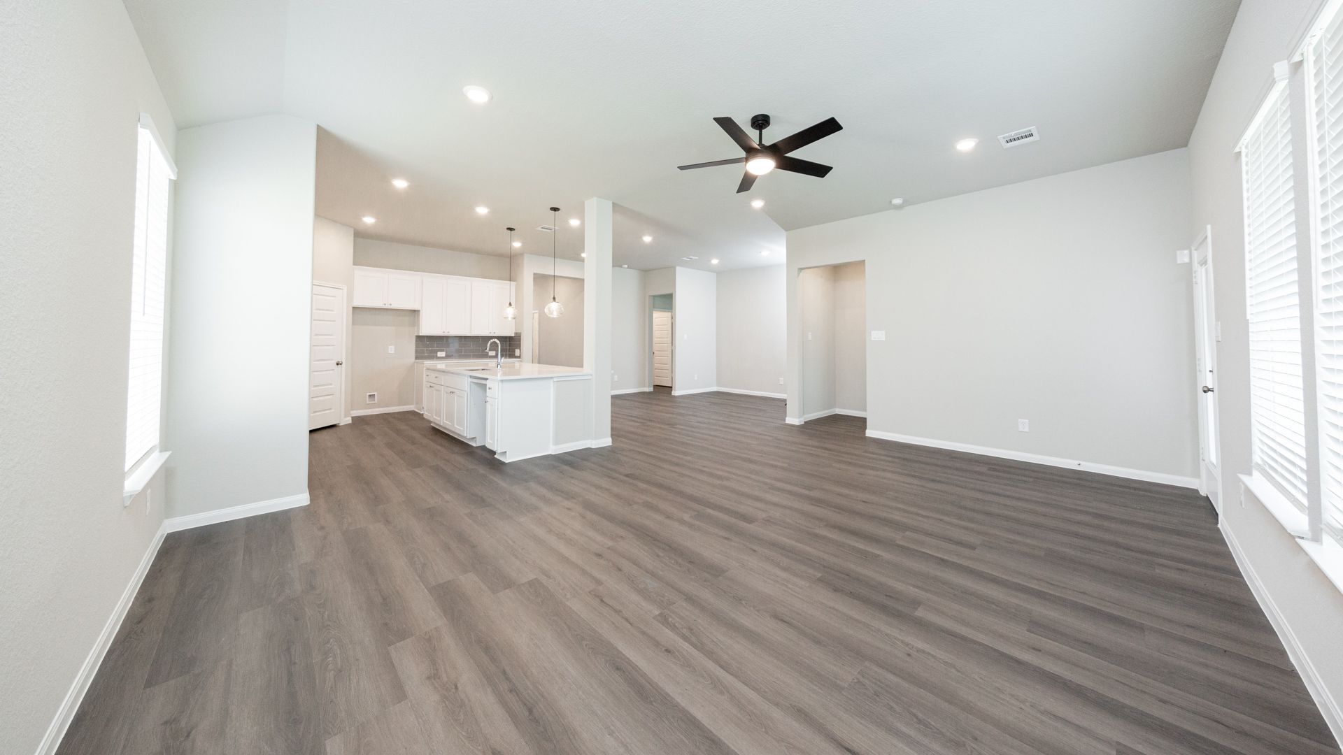 Family Room to Kitchen and Dining Area