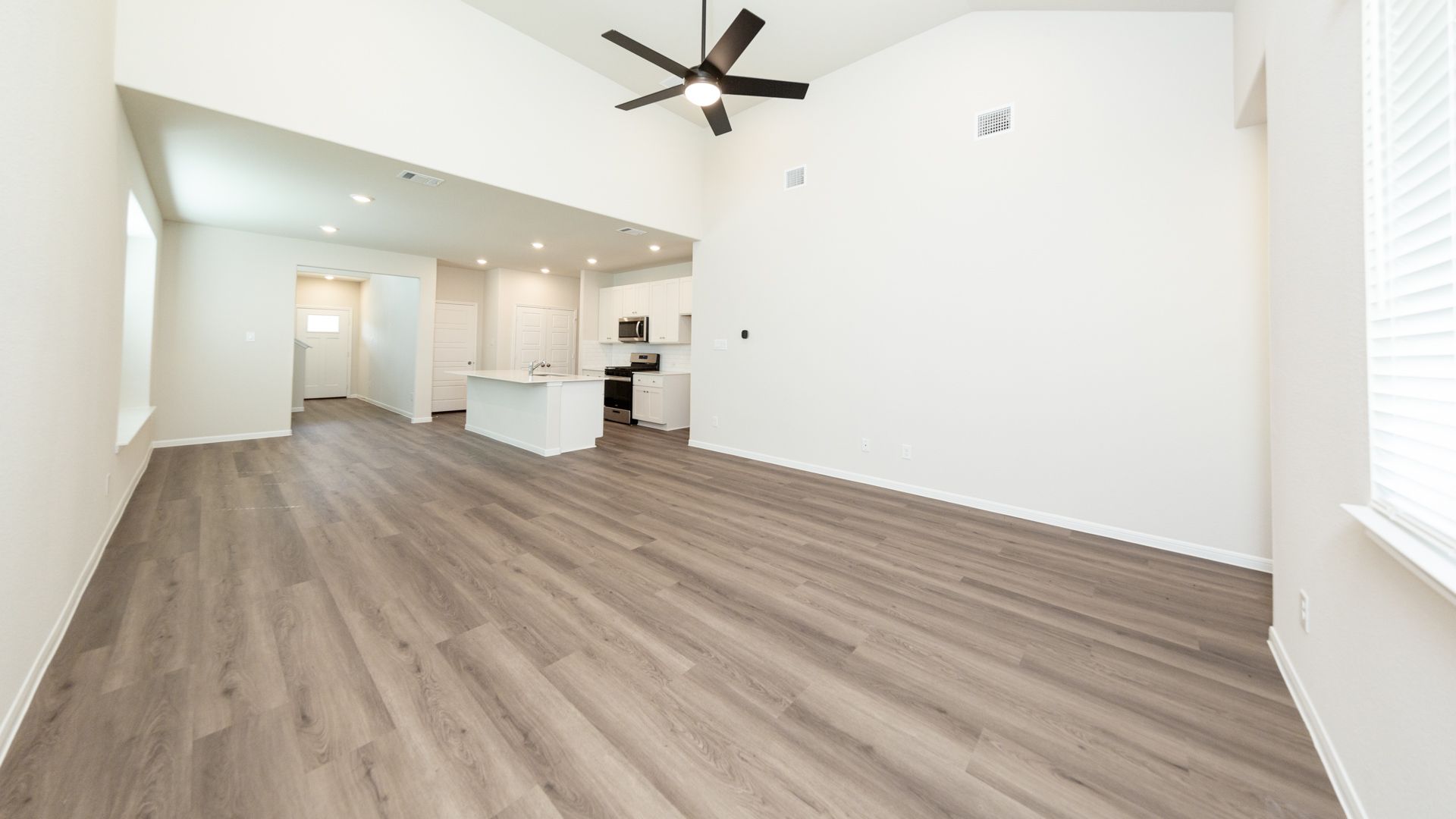 Family Room to Dining Area and Kitchen