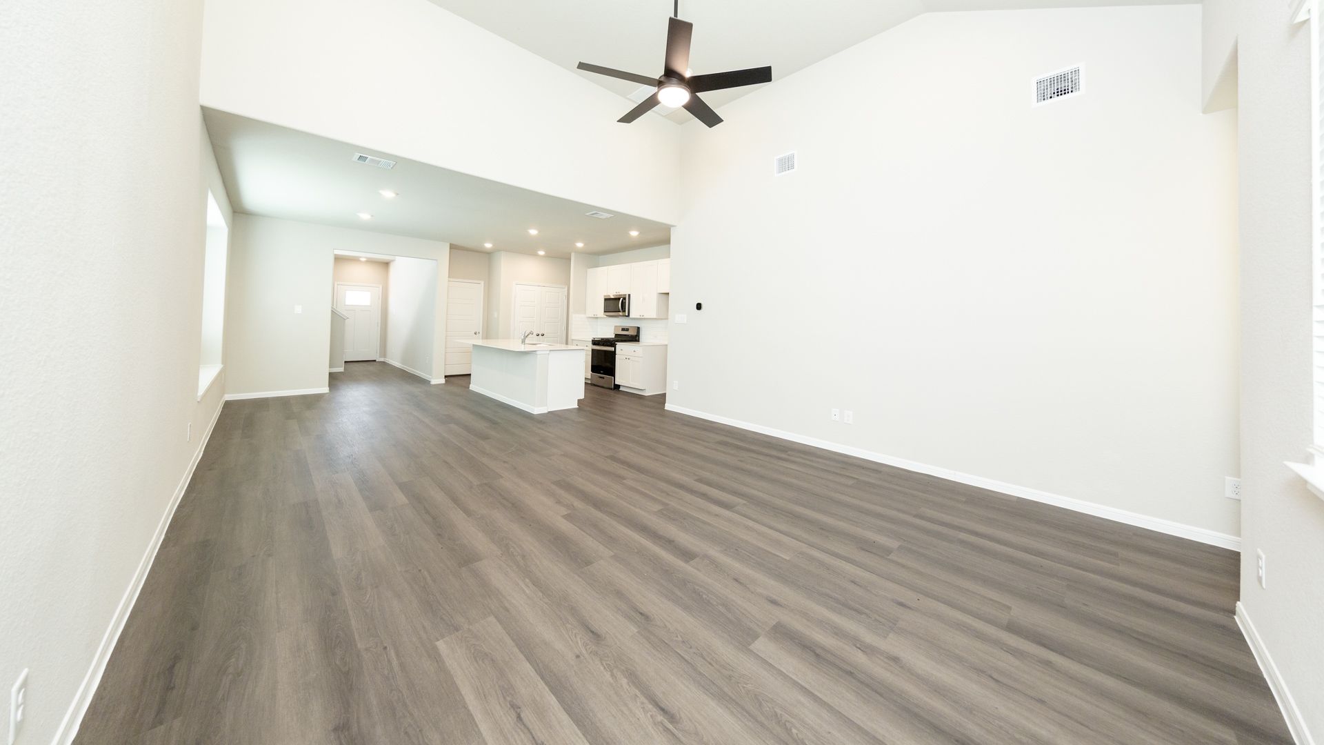 Family Room to Dining Area and Kitchen