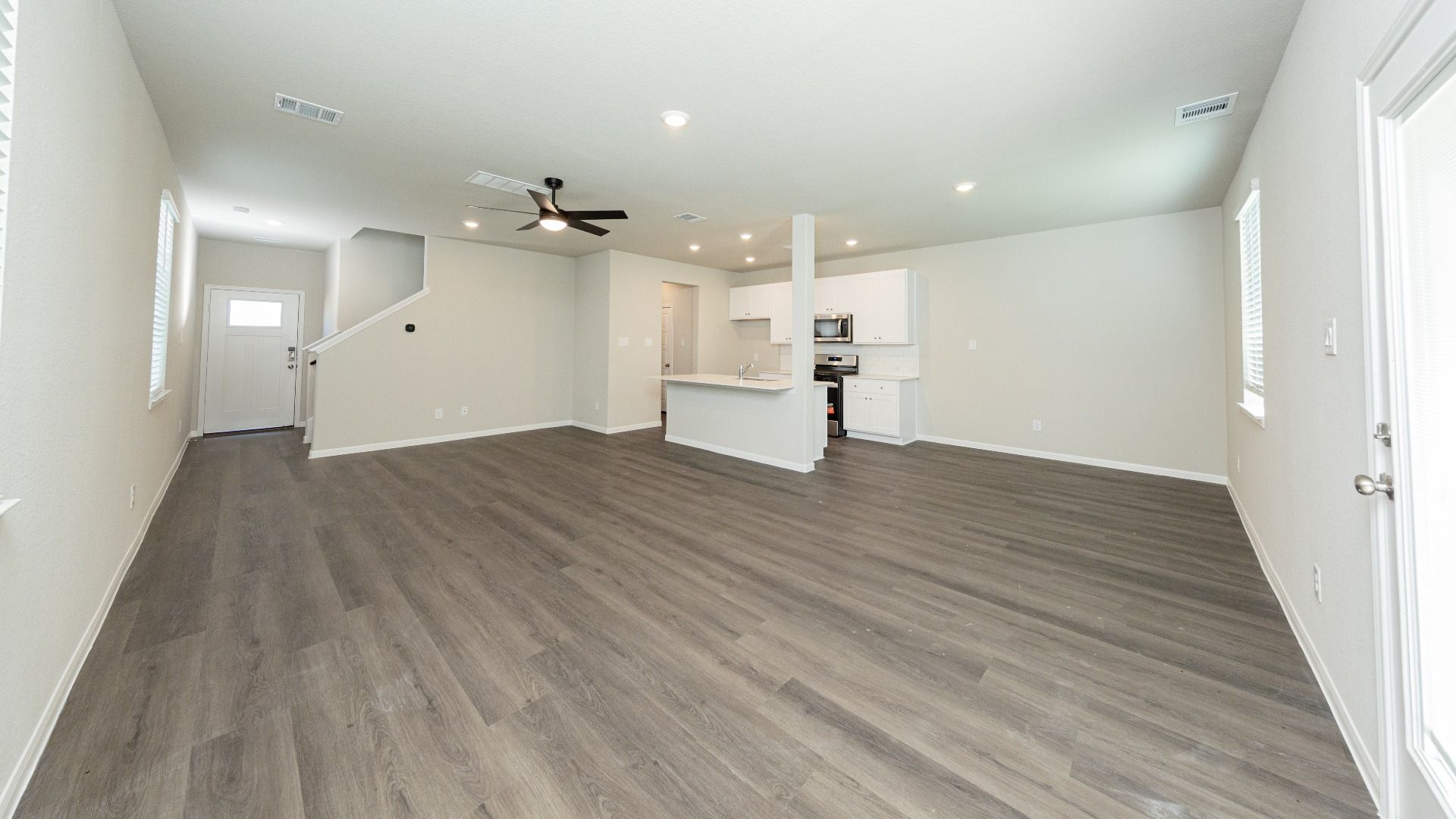 Family Room to Dining Area and Kitchen