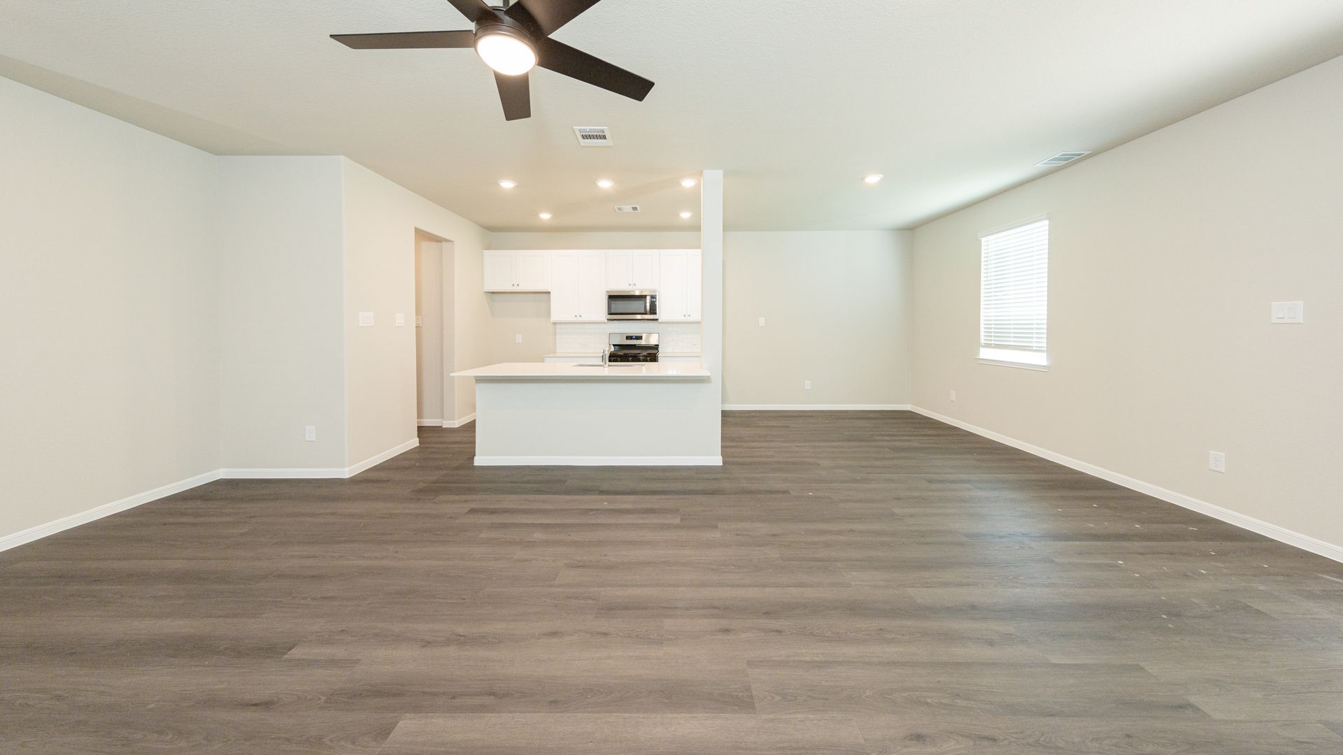 Family Room to Dining Area and Kitchen