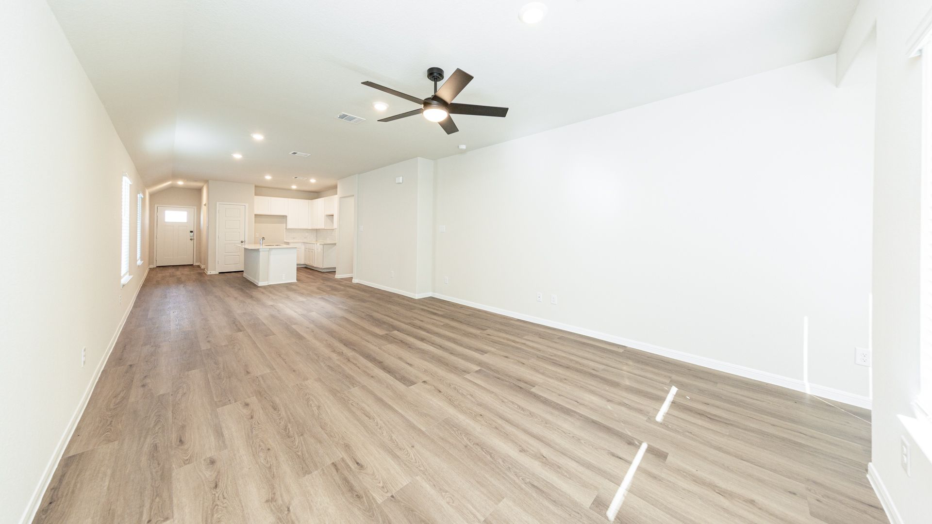 Family Room to Dining Area and Kitchen