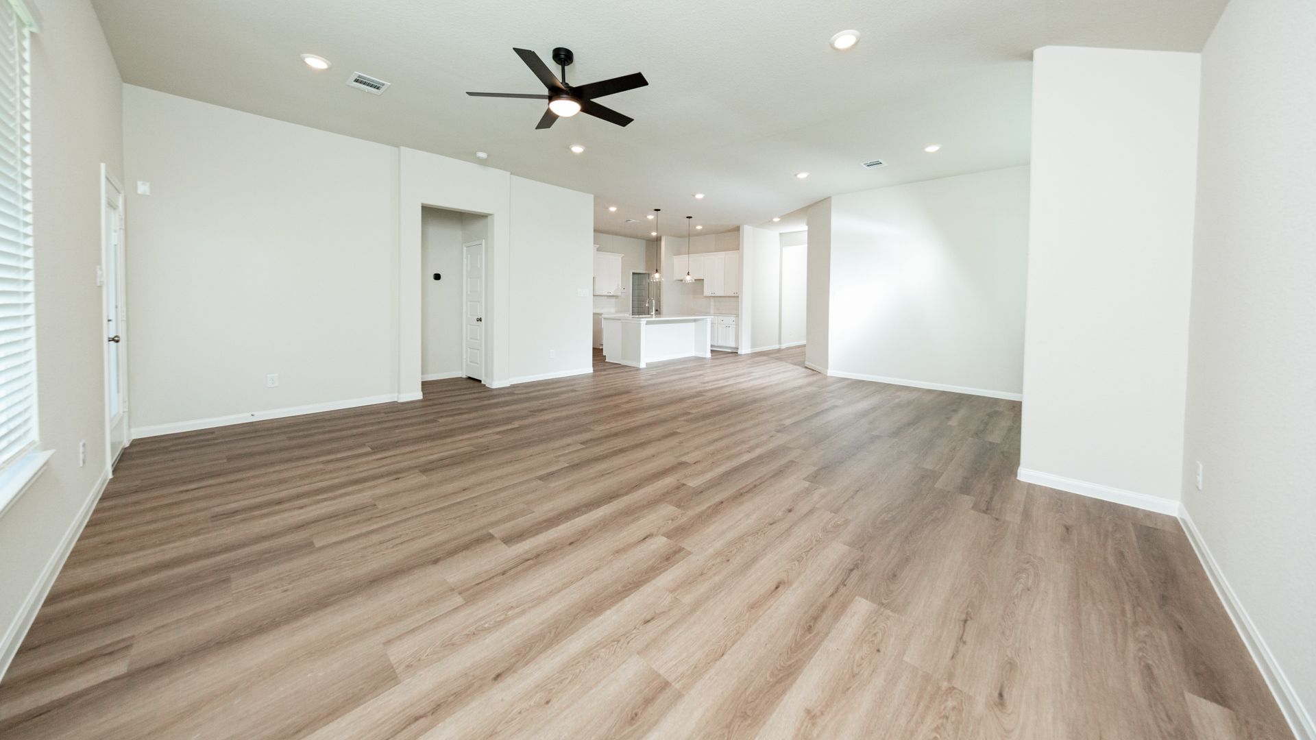 Family Room to Dining Area and Kitchen
