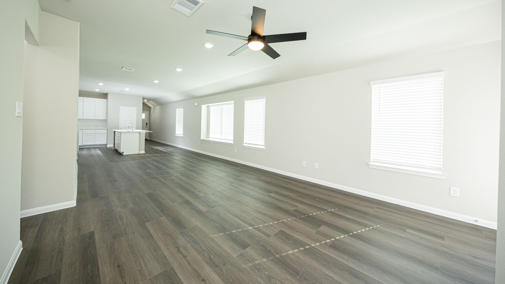 Family Room to Dining Area and Kitchen