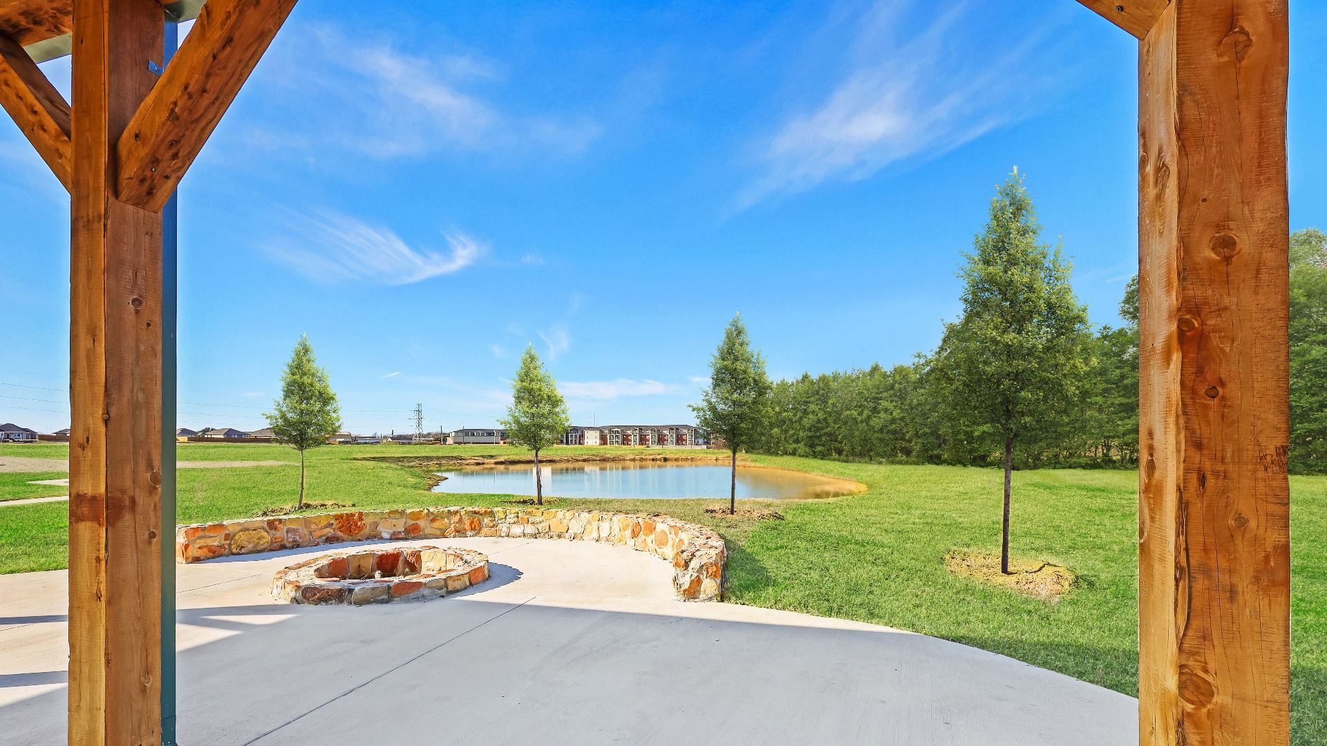 Wood fire pit and pond