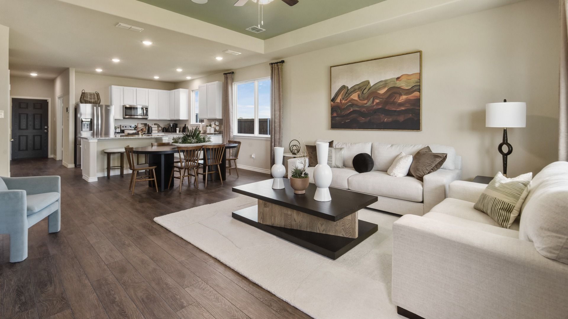 Family room to dining and kitchen