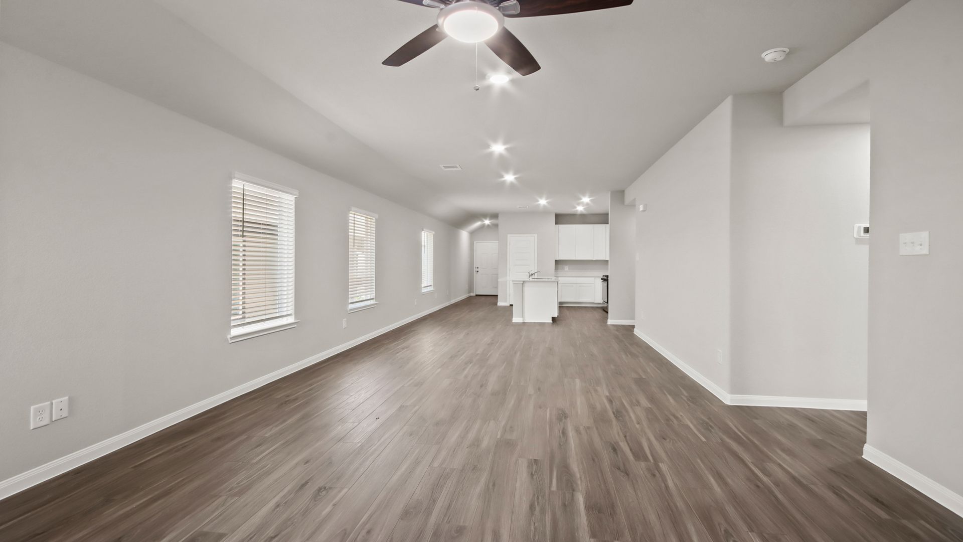 Family Room to Dining Area and Kitchen