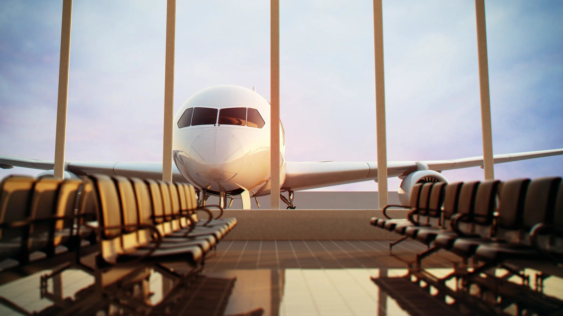 Airport terminal and airplane