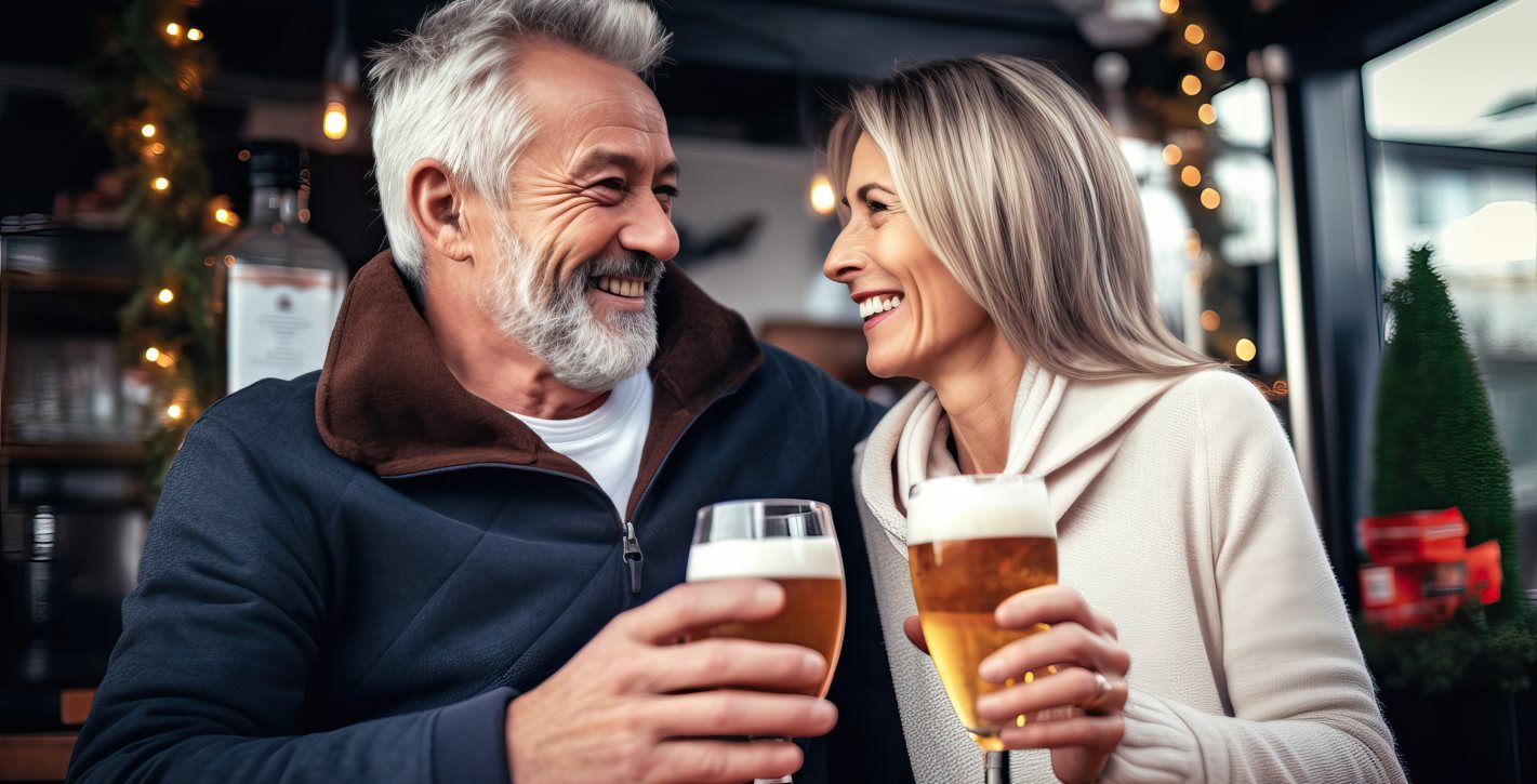 Two people drinking beer