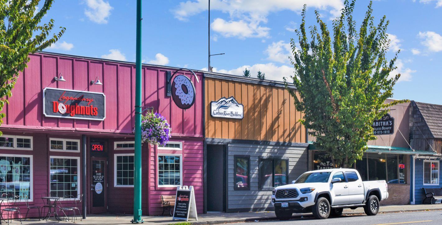 Main Street in Downtown Orting showing three shopfronts