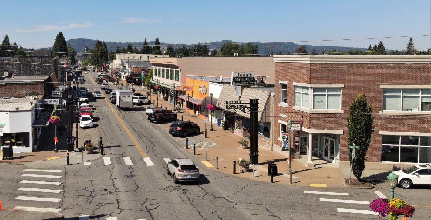 Aerial view of downtown Monroe