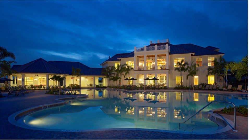 Hampton Lakes at River Hall pool at night