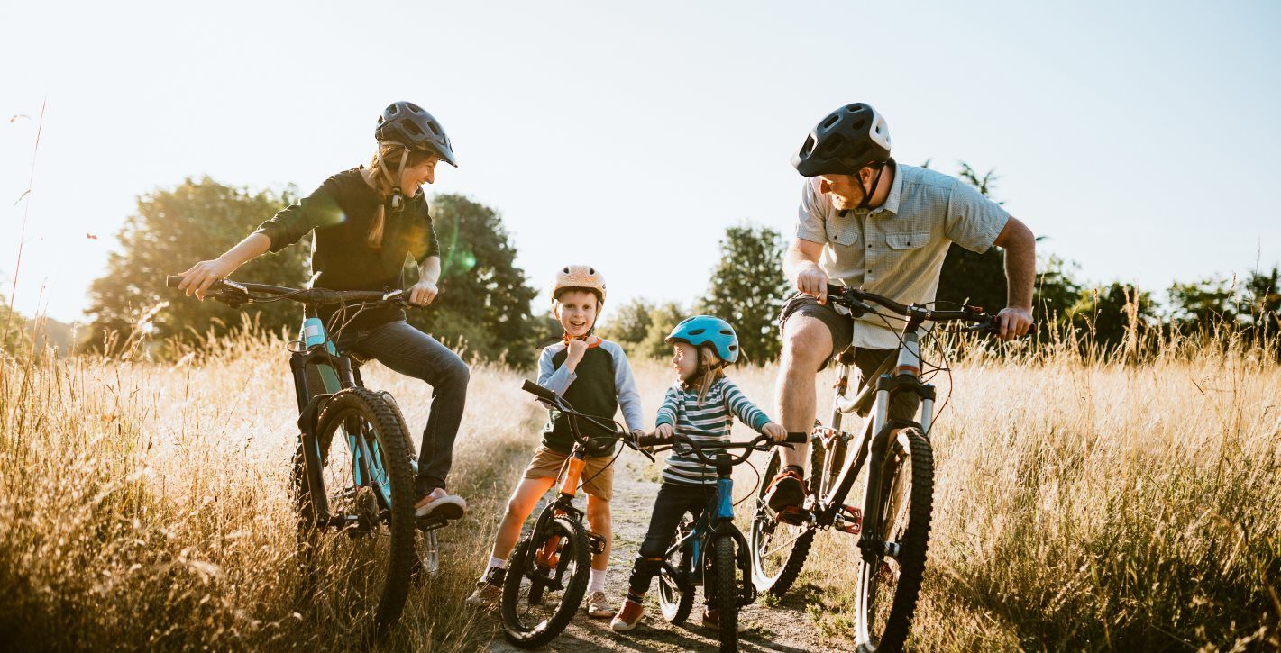 Family biking together