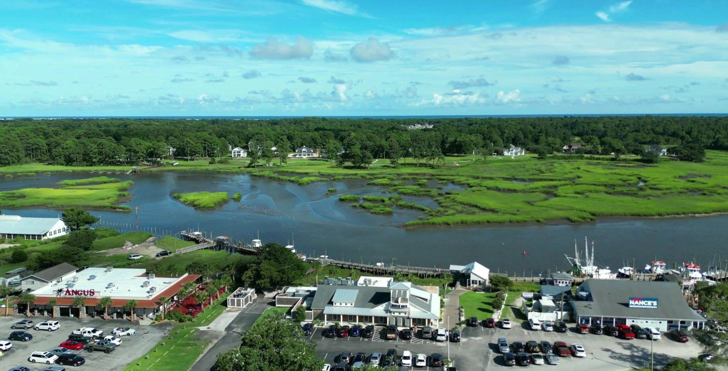 Aerial of shopping and dining