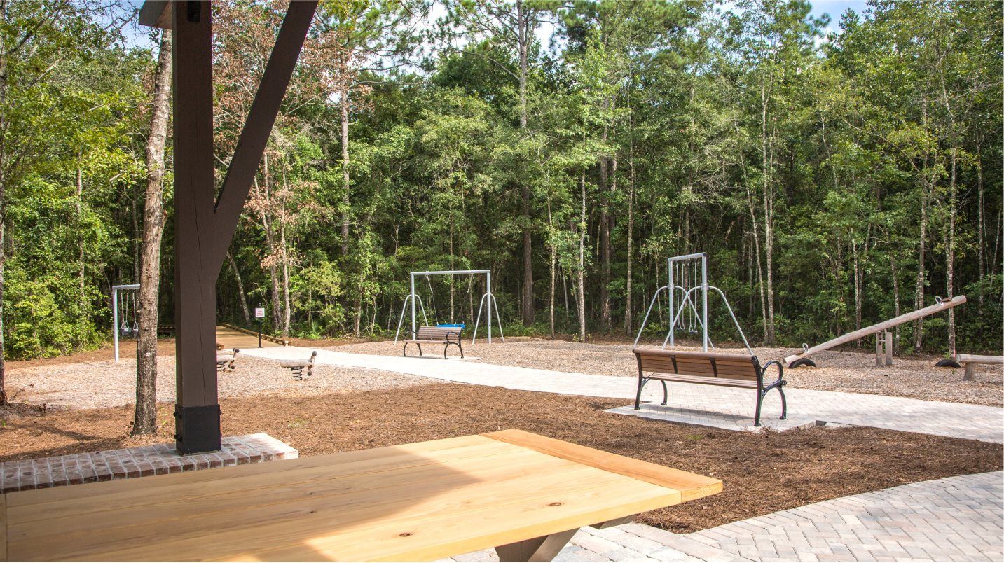 Park with benches and swings