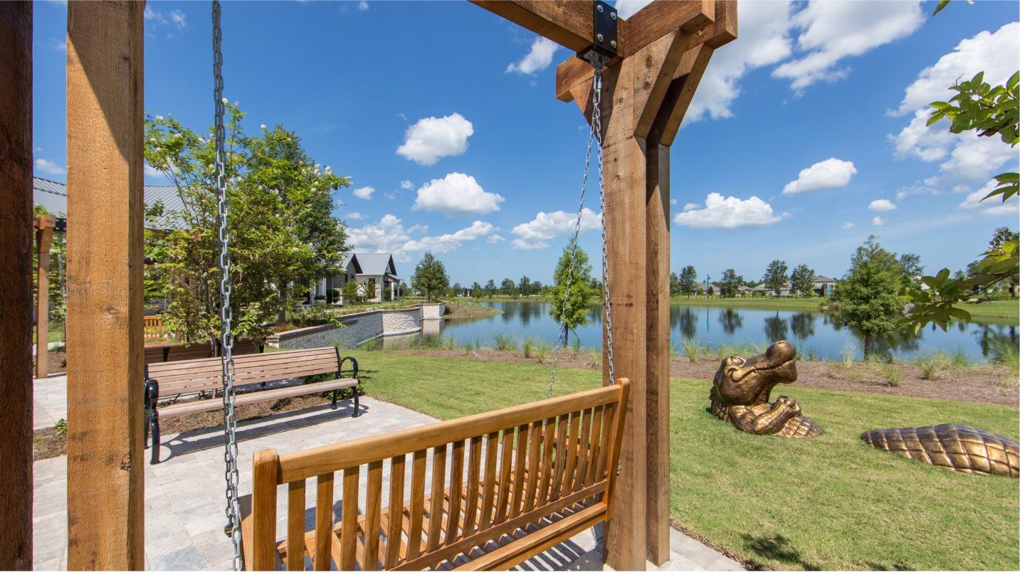 Swinging bench overlooking Trout Creek