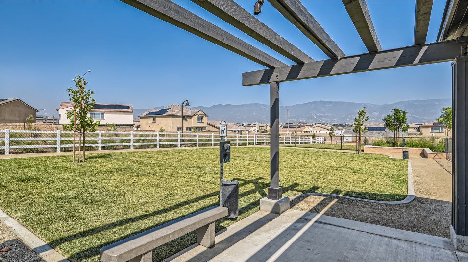 Shaded seating area at the dog park