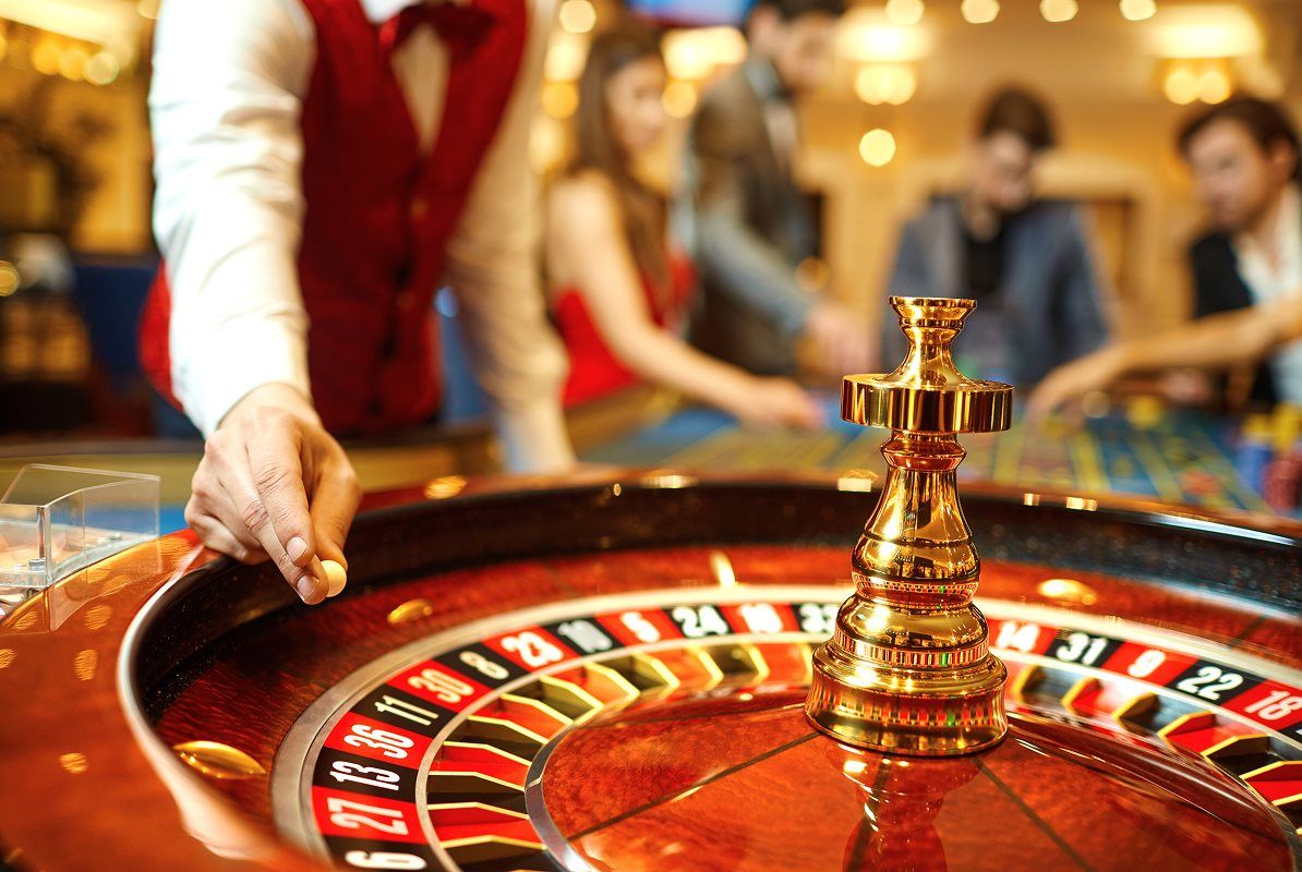 Dealer hand in roulette gambling casino