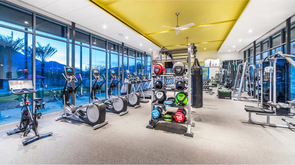 Fitness center with stationary bikes and other machines