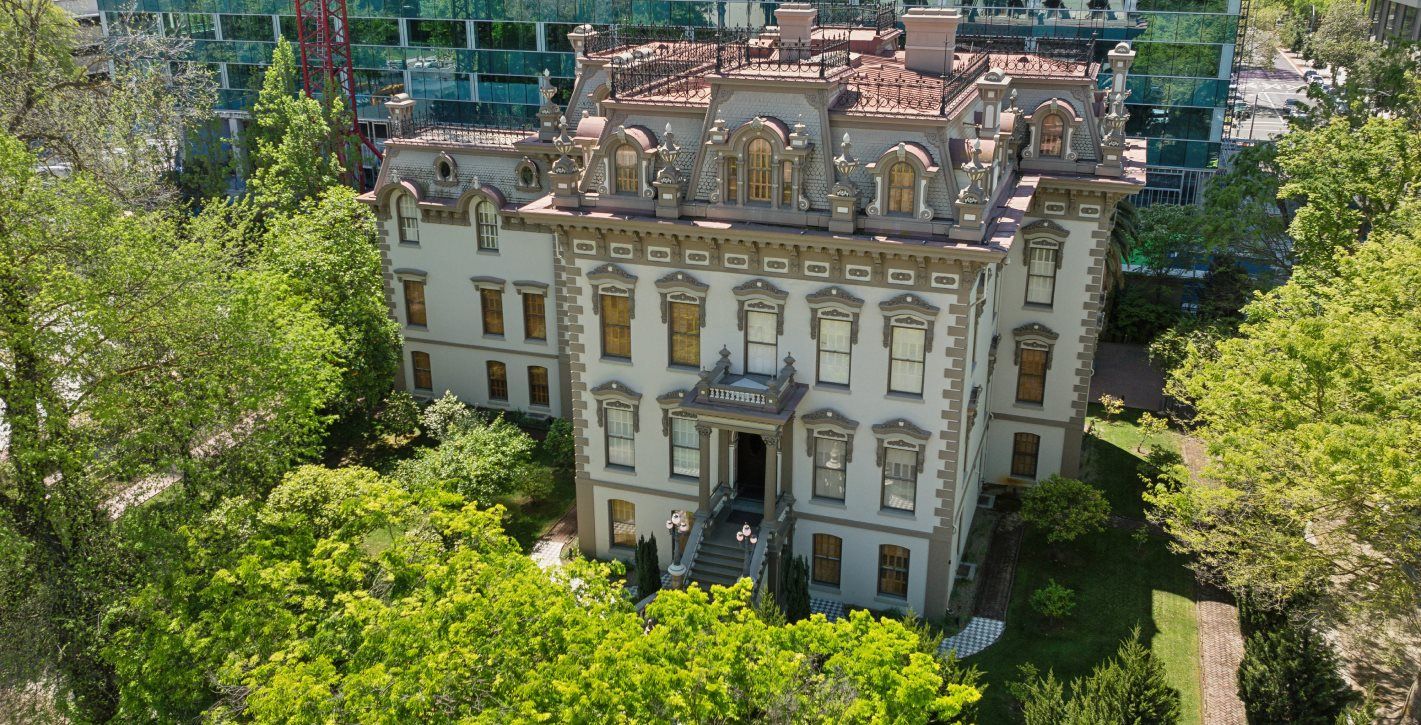 The historic Sanford Mansion aerial view