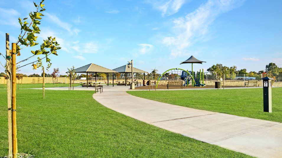 Park amenity with green space trail and playground