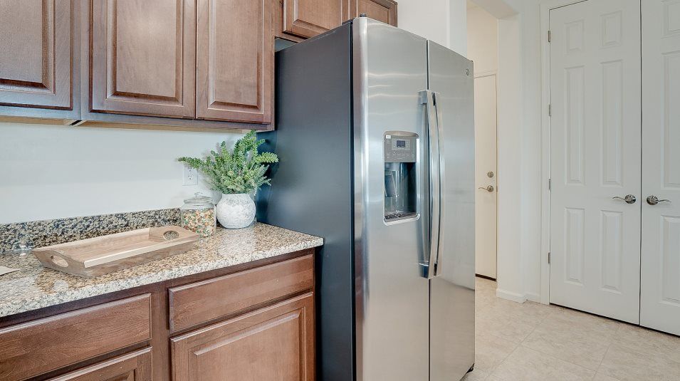 Kitchen fridge and cabnitry