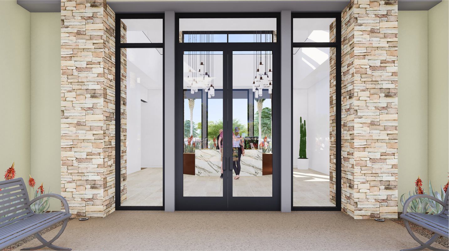 Community center amenity entrance door