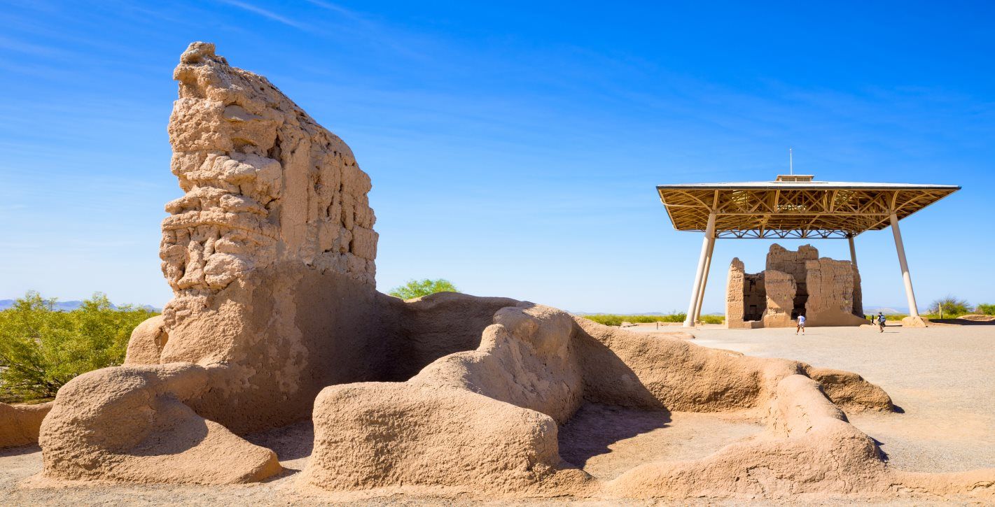 Remnants of 14th century structures in a desert landscape