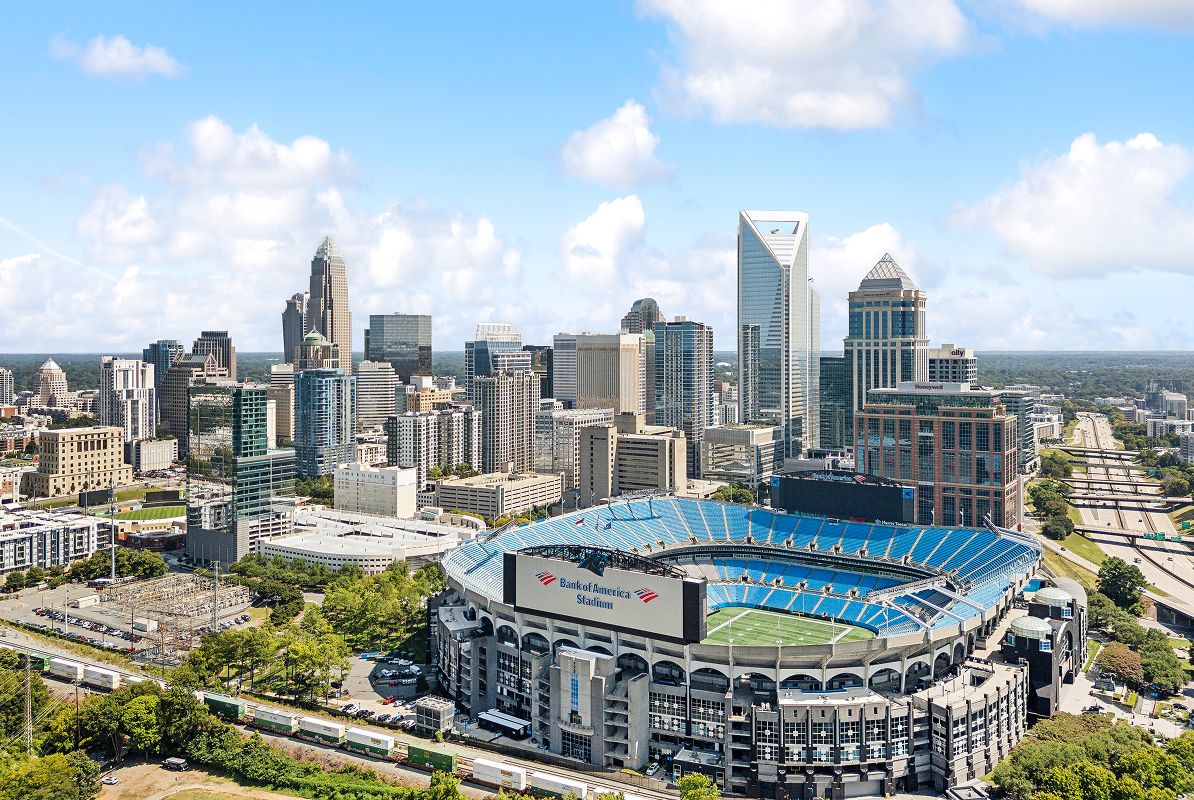Charlotte Aerial Downtown BOA Stadium Right 042325