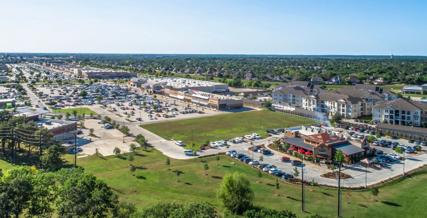 Aerial of nearby shopping