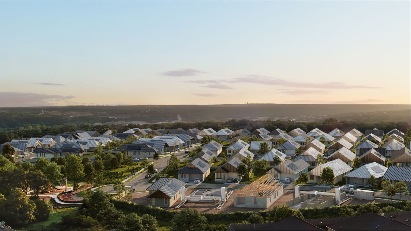 Aerial of Wolf Ranch 3D Printed Homes Community