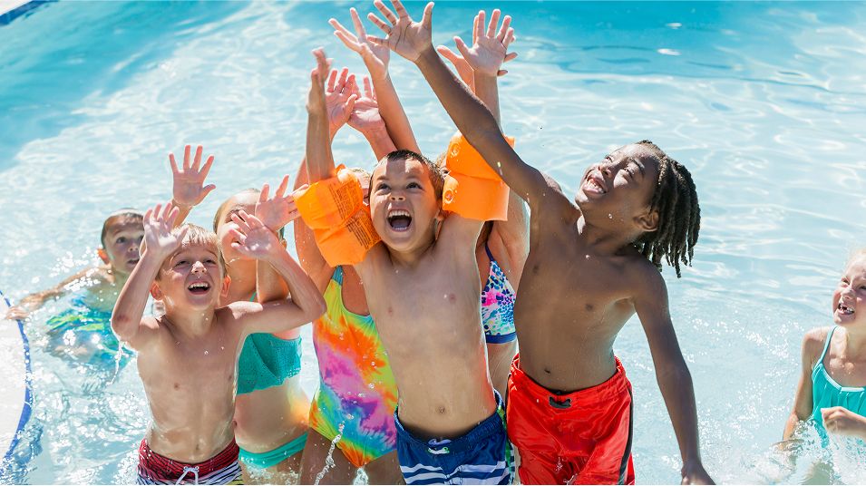 N Pic Kids Pool Group Reaching Up