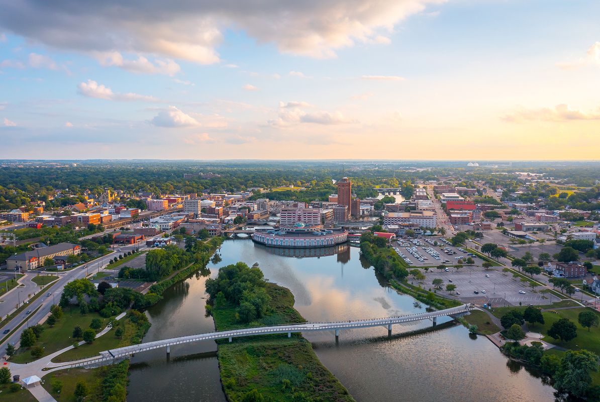 CHI Aurora Aerial Downtown Sunset