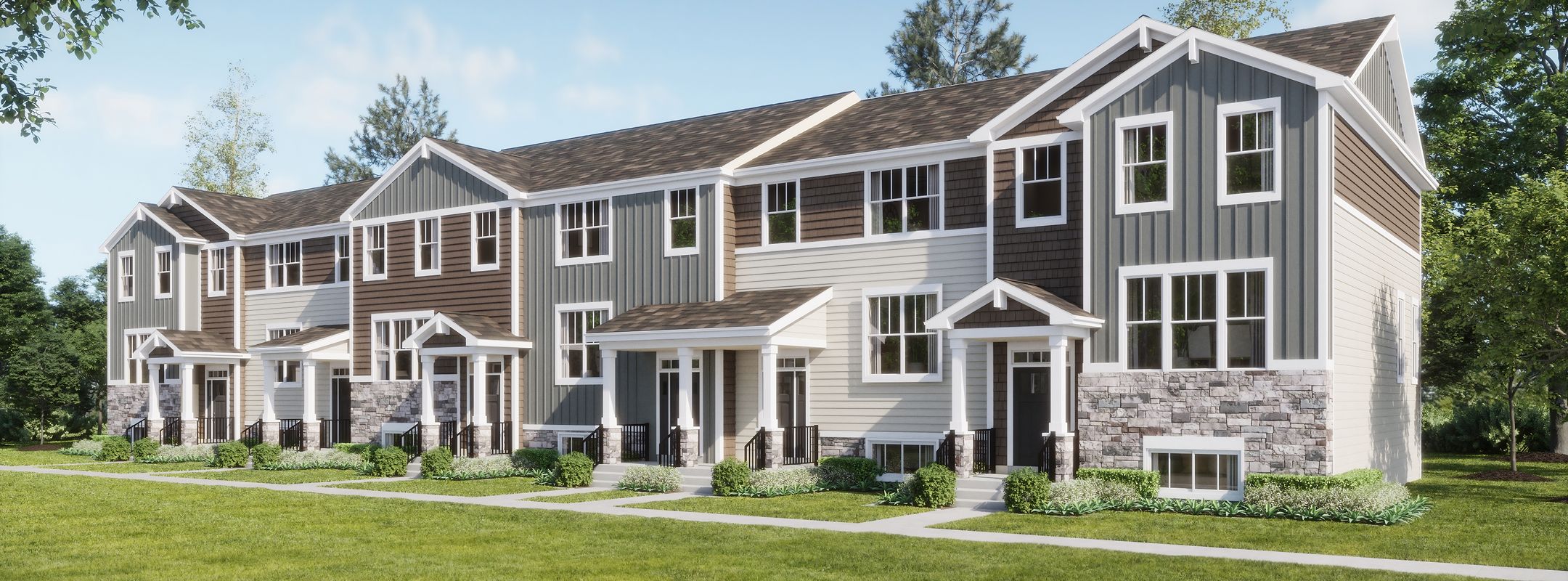 Urban Townhomes Oaks Volo Streetscape Color Scheme Brown Hero