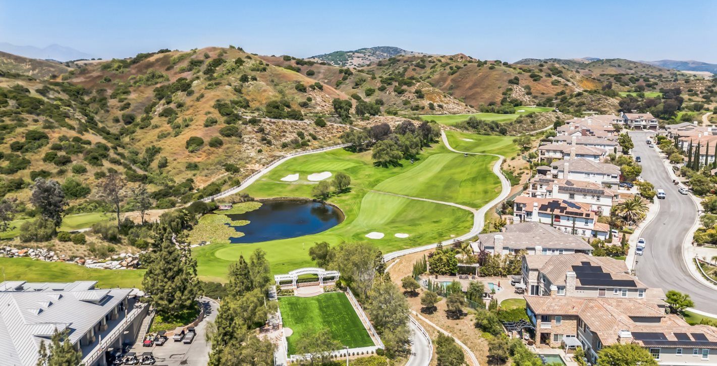 Aerial view of a golf course in the area